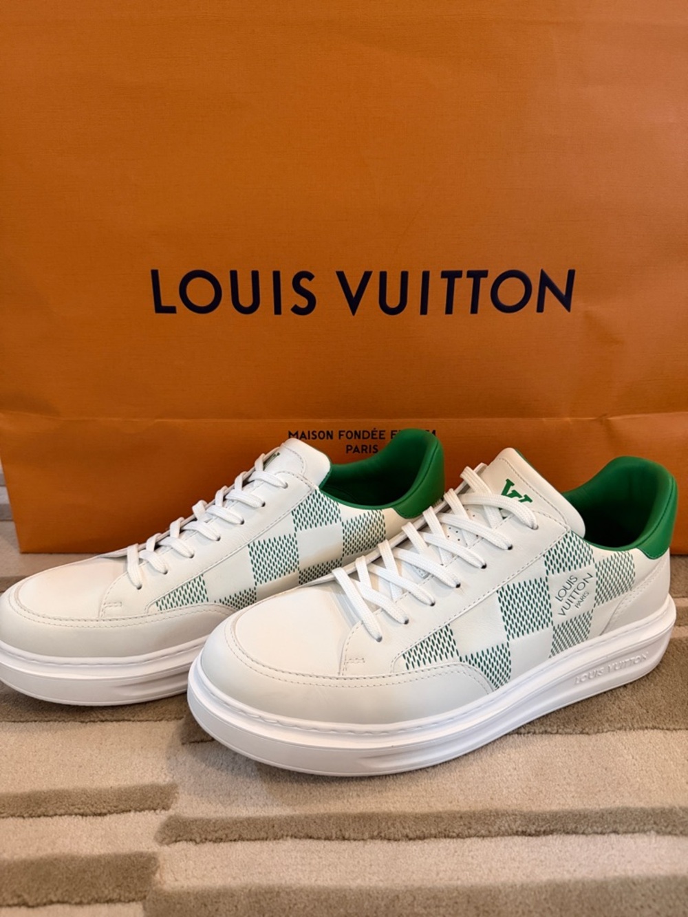 Louis Vuitton Luxembourg White & Green Damier Low-Top Sneakers
